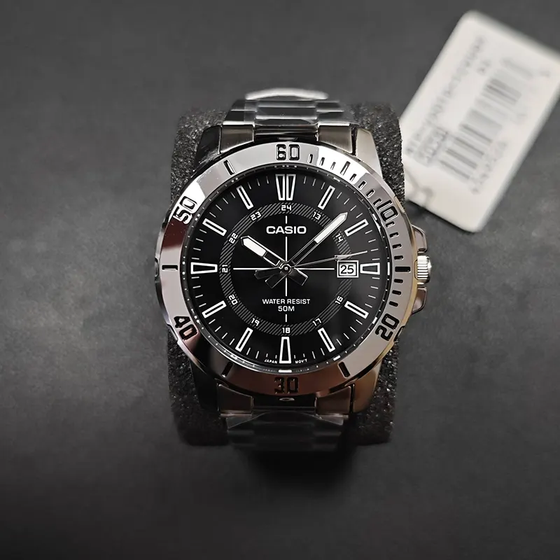 Casio New Enticer Black Dial Men's Watch- MTP-VD01D-1CV